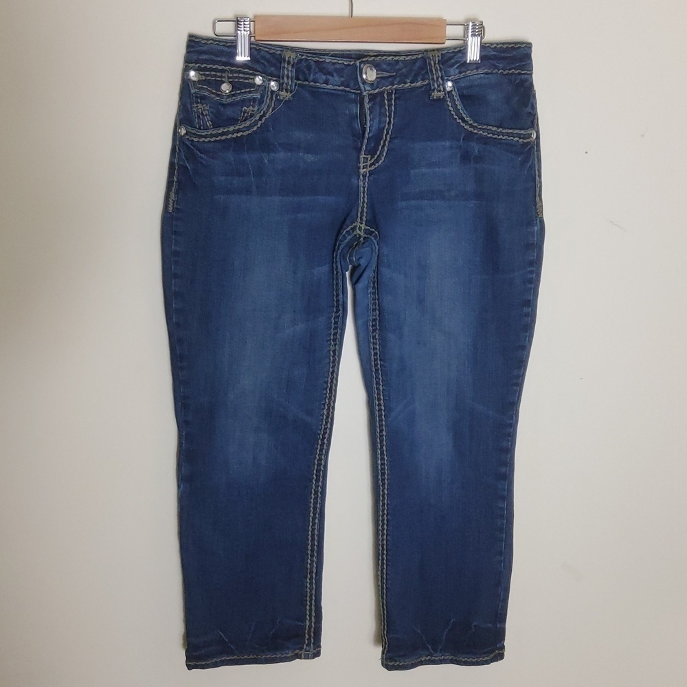 ZCO Crop Jeans Premium Stretch Rhinestones Flap Pockets Size 11